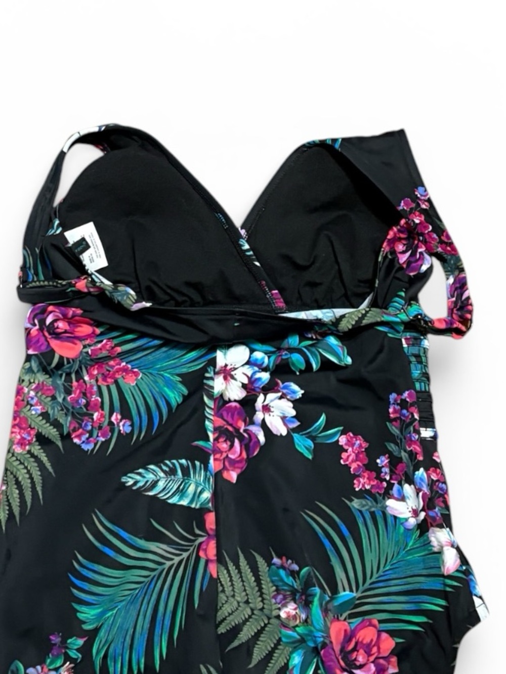 Aqua Green Black Swimsuit with Teal & Pink Floral Accent, Size L NWT - Picture 4 of 6